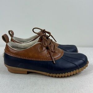 JBU Duck Shoes Womens Size 8.5 Glenda Blue Tan Waterproof Lace Up Boat Shoes